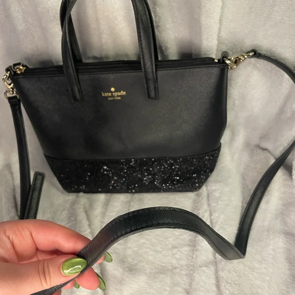 Kate Spade Black Glitter Crossbody Bag Two Way with Gold Hardware EUC - Picture 4 of 16